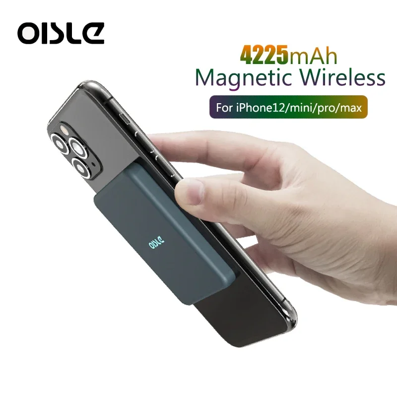 Magnetic Qi Wireless Portable Charging Battery, Built-in, 4225mAh, Power Bank for iPhone 16, Mag Safe Mini Charger, OISLE