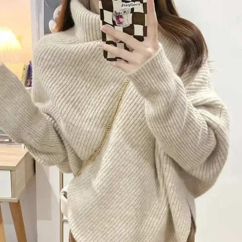 Long Sleeve Korean Style Knitted Sweaters for Women Casual Fashion Jumper Smooth Aesthetic Y2k Vintage Top Warm Female Pullover