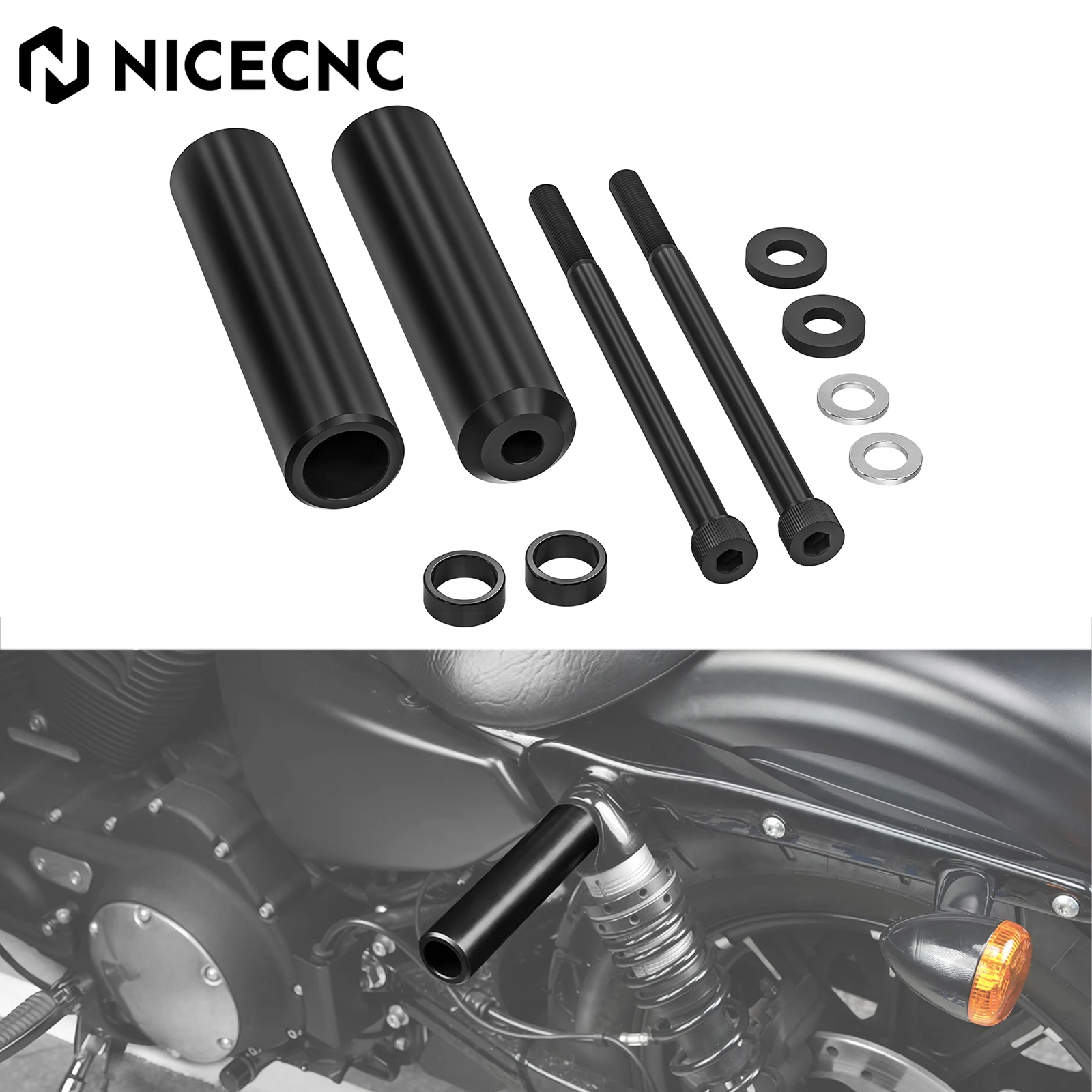 

For Harley Sportster XL883 1200 6.5" Upper Shock Mount Frame Sliders Sportster 883 Low XL883L 2005-2009 Sportster 1200 XL1200N