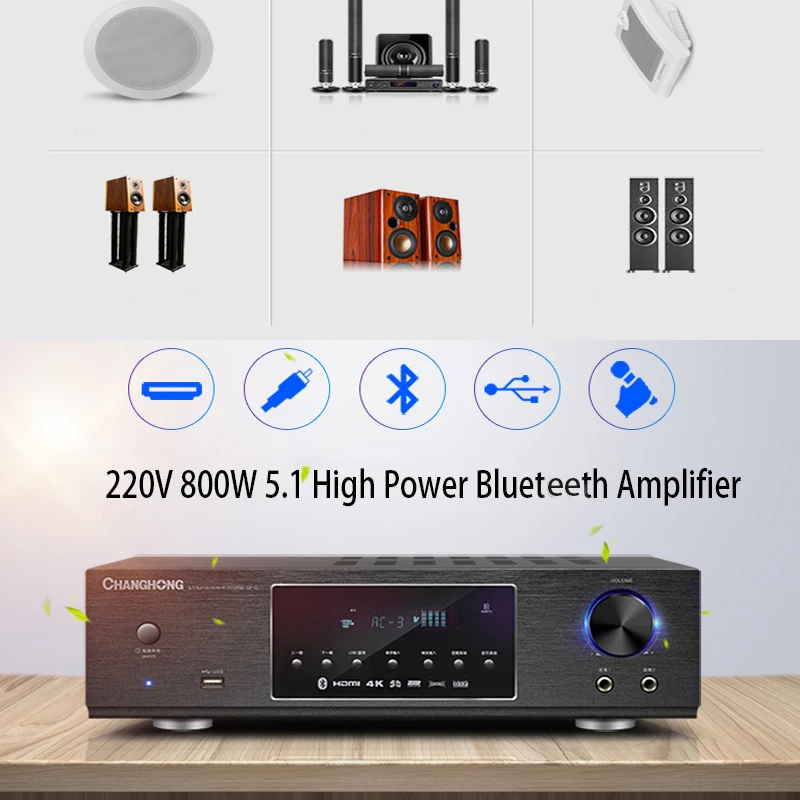 220V 800W 5.1 High Power Blueteeth Amplifier Fever Professional AV Amplifier Power Home Audio Subwoofer Digital Sound Amplifiers