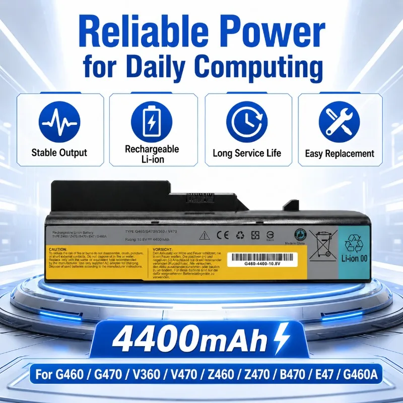 Batería de Repuesto para Portátil Lenovo G460 G470 V360 V470 Z460 Z470 B470 E47 G460A L09S6Y02, 11.1V 4400mAh Li-ion