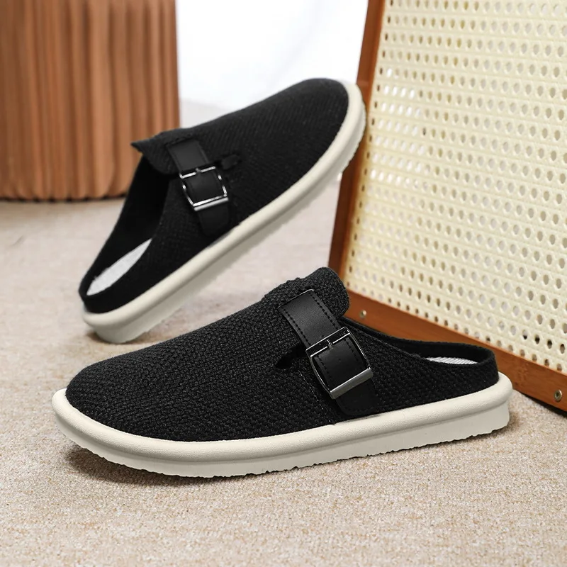 2025 الرجال الكتان المغطاة تو الشرائح الصيف تنفس داخلي شباشب لخارج المنزل حجم كبير الراحة مكتب تخفيف الأحذية غير رسمية #3