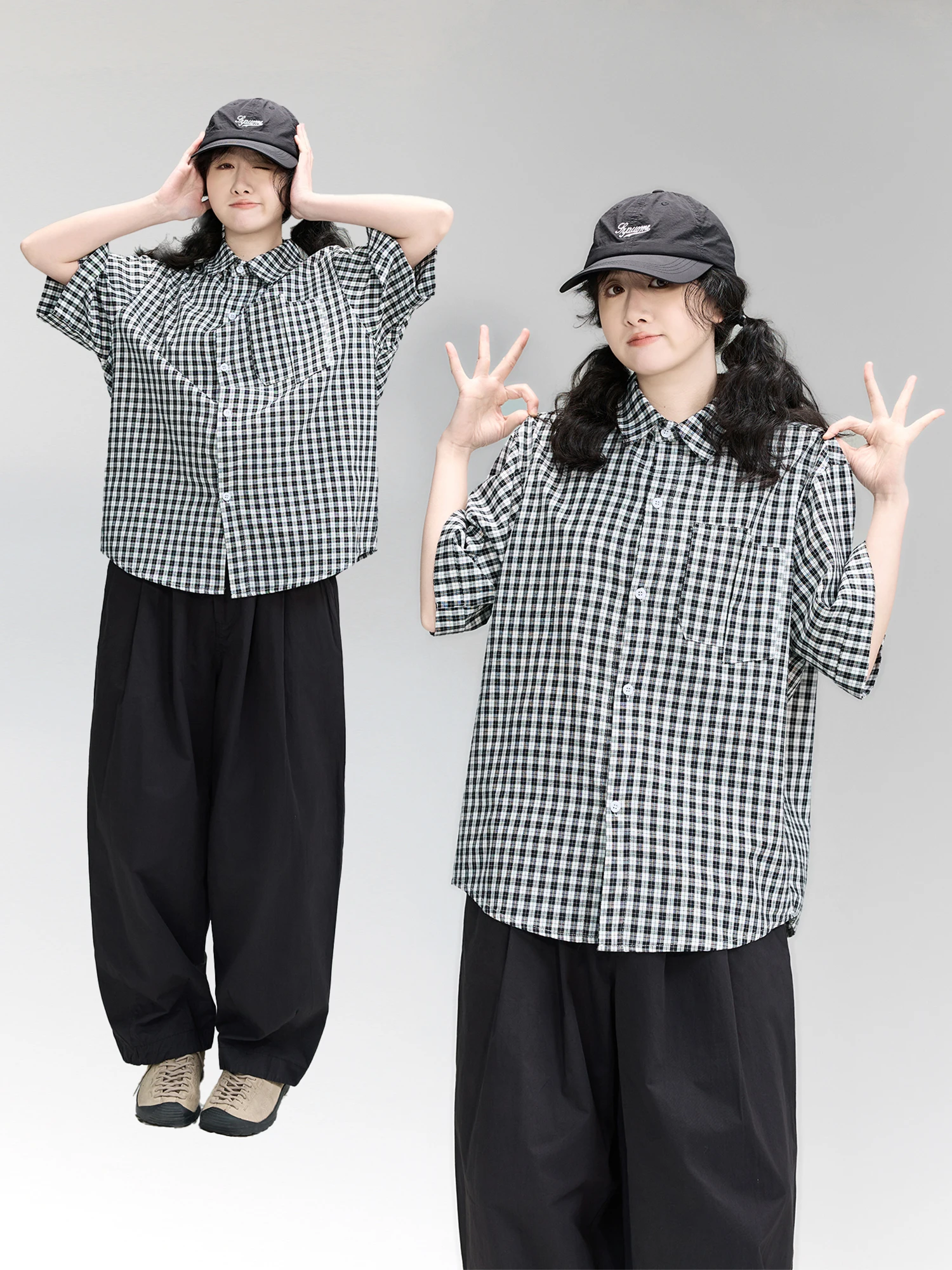 

Summer Thin Japanese Style Retro Plaid Short Sleeve Loose Casual Shirt Unisex Breathable Comfortable Cotton Plain Shirt