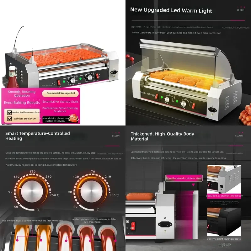 Automatic Hot Dog Machine for Commercial Use with Double Temperature Control and Stainless Steel Construction for Sausage