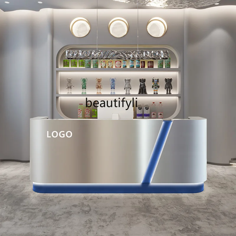 Bar Counter Light Luxury Premium Stainless Steel Cashier Commercial Catering Customization Simple Reception Desk