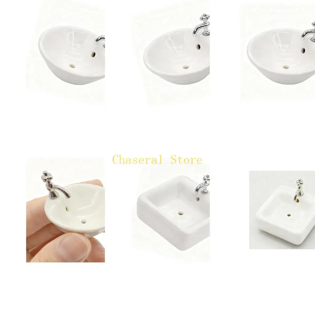

E7CE 1:12 Scale Miniature Ceramic Bathroom Sink Realistic Dollhouses Decors Accessory Bathroom Kitchen Outdoor Decorations