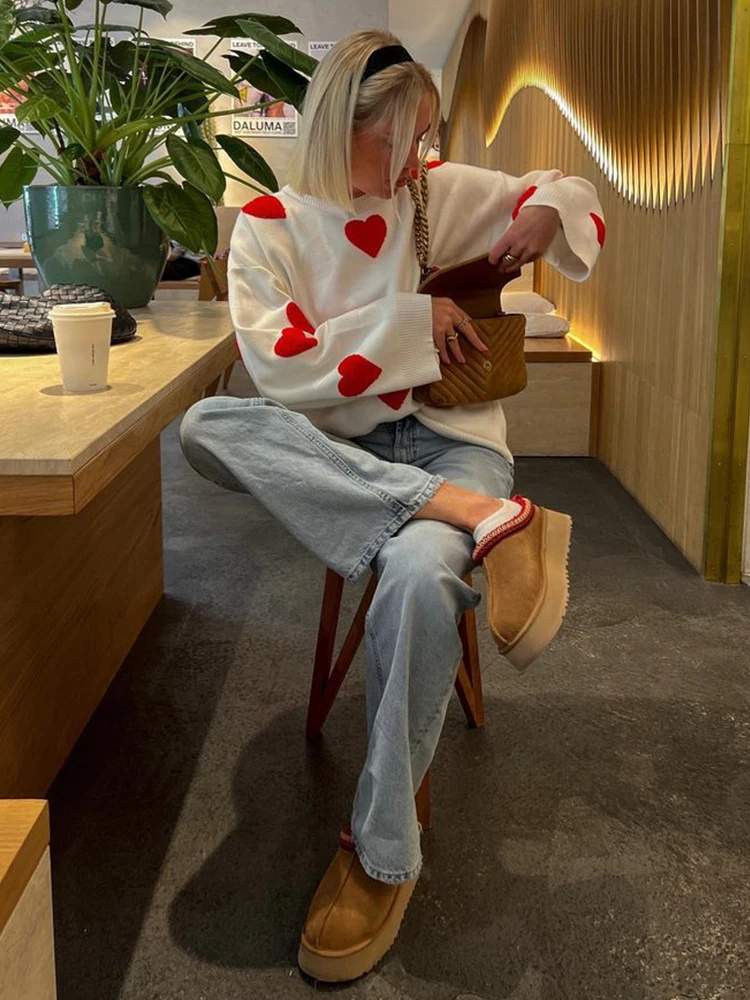 Cnyishe dzianinowe serce zimowe seksowne klubowe damskie swetry z dekoltem z długim rękawem miękkie casualowe w stylu Streetwear stylowe topy