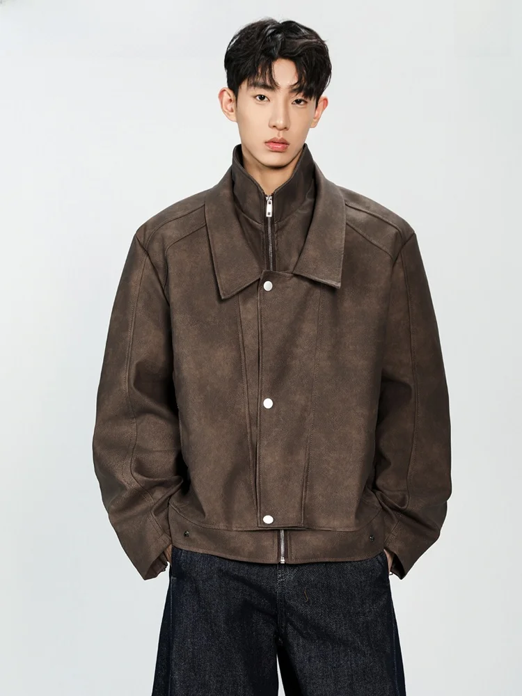 

Spring Double Layer Men's Suede Jaet Faionable American Retro Sle Motorcycle Thin Coat Warm Casual Outerwear for Youth