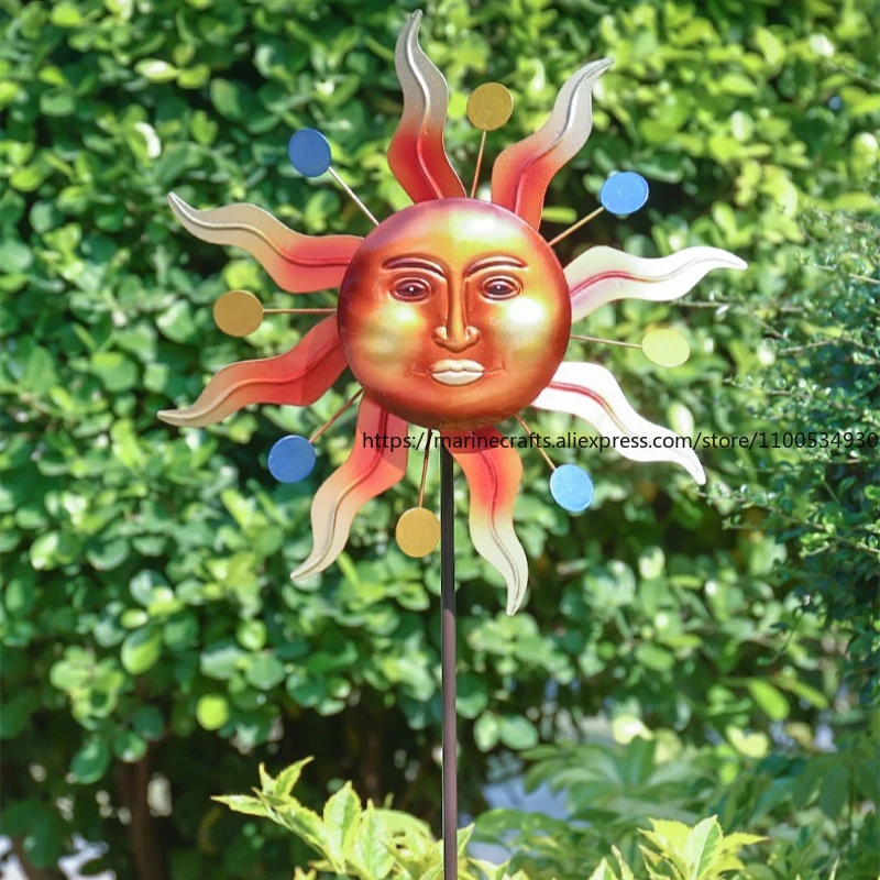 

Cartoon Abstract Sun Wind Spinner Creative Metal Iron Art Wind Spinner Home Garden Decorative Stake