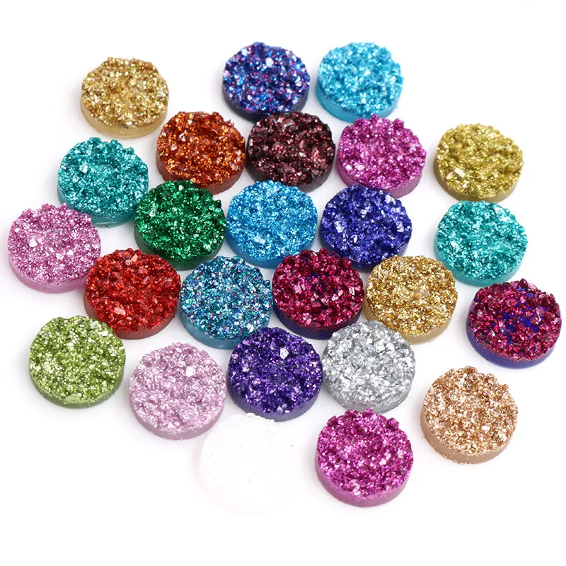 New Fashion 8mm 10mm 12mm 40pcs/Lot Druzy Natural Ore Style Resin Cabochons For Bracelet Earrings DIY Jewelry Making Accessories