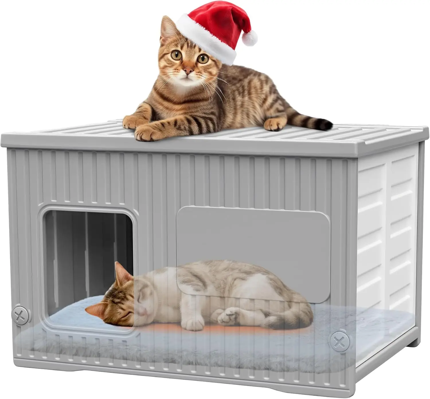 

Waterproof Outdoor Cat House with Soft Mat, Sturdy Pet Bed for Small Animals, Spacious and Easy to Assemble in Grey
