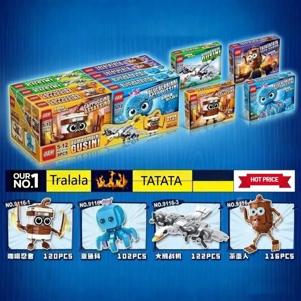 Tralalero italien Tralala ‌   Larlla ‌   Figurine assemblée jouet cerveau Tung Tung Tung Sahur enfants blocs de construction boîte aveugle jouets cadeaux ‌