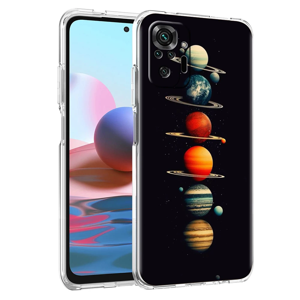 Space Planet Stars Moon Phone Case Cover for Redmi Note 10 11 11T 7 8 8T 9 K40 Gaming 9A 9C Pro Plus Transparent Shell Capas Bag