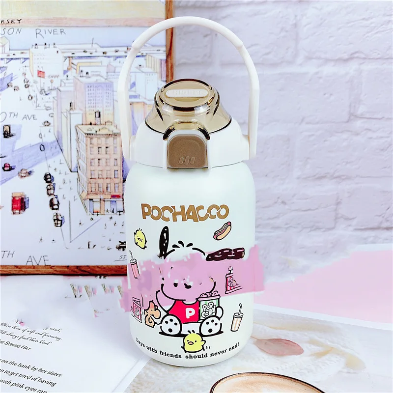 Sanrio ketel portabel Kuromi lucu Anime lucu 850Ml 304 termos baja tahan karat cangkir air cangkir mobil hadiah mainan anak perempuan