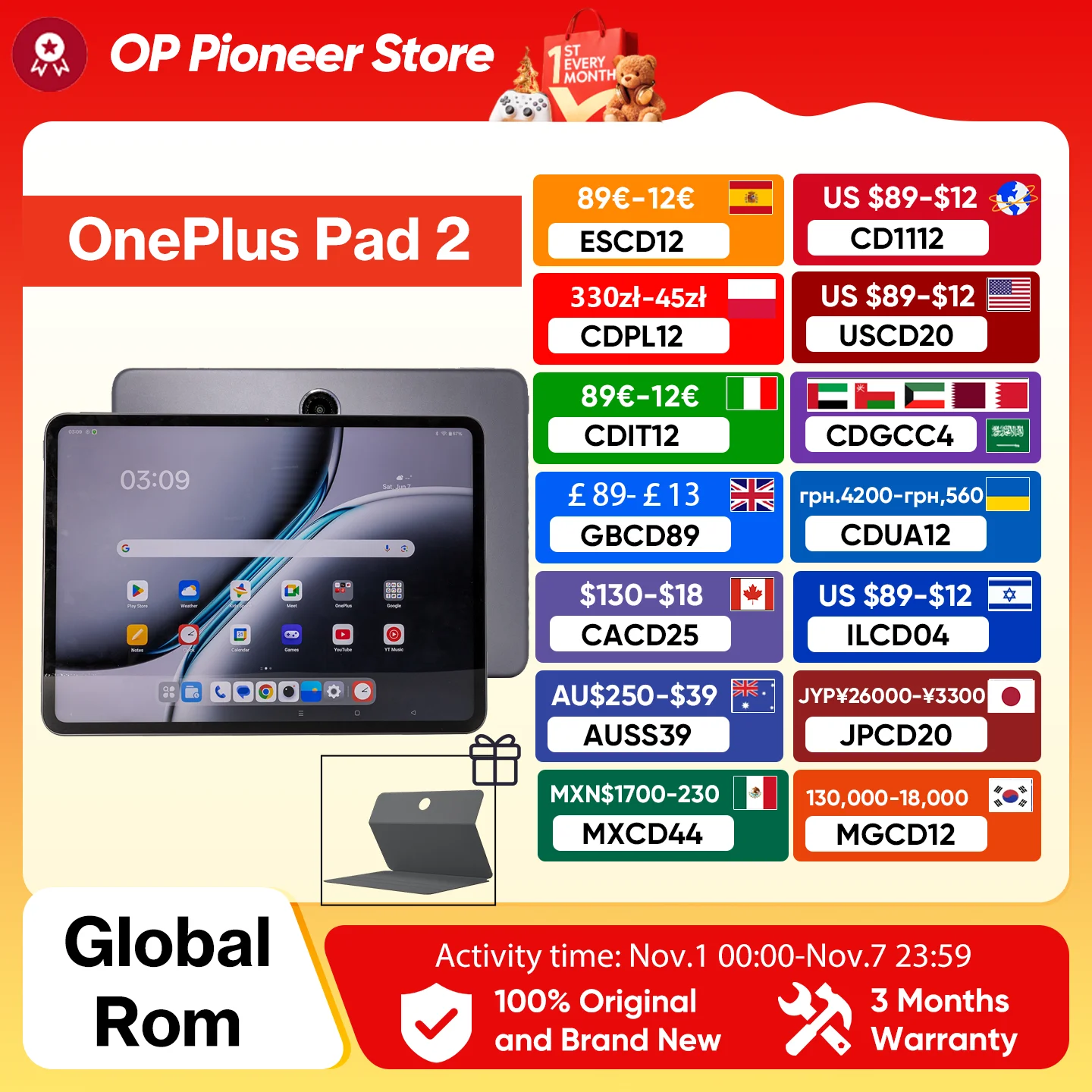 OnePlus Pad 2 12GB RAM 256GB Storage 12.1" Display Android Tablet Snapdragon 8 Gen 3 Processor Wi-Fi 9510mAh Battery OxygenOS 15