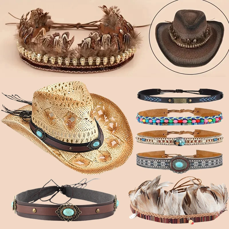 Vintage Ethnic Cowboy Hat Band For Women Men Handmade Rope Braid Belts Adjustable Panama Hat Belts Hats Decor Accessories