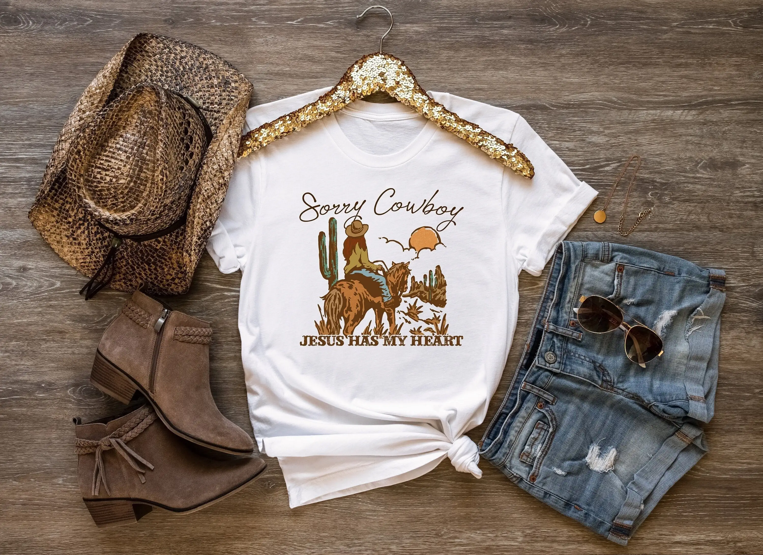 Sorry Cowboy Jesus Has My Heart T Shirt Western Christian For Women Faith Cowgirl Wild West