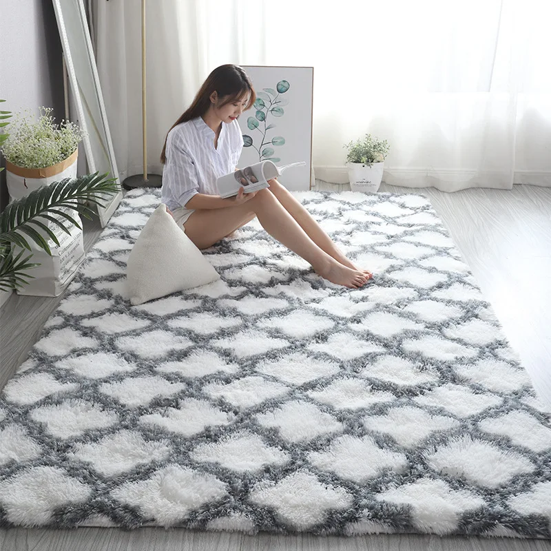 Plush Carpet Suitable For Living Room White Soft Fluffy Carpets Bedroom Bathroom Non-slip Thicken Floor Mat Teen Room Decoration