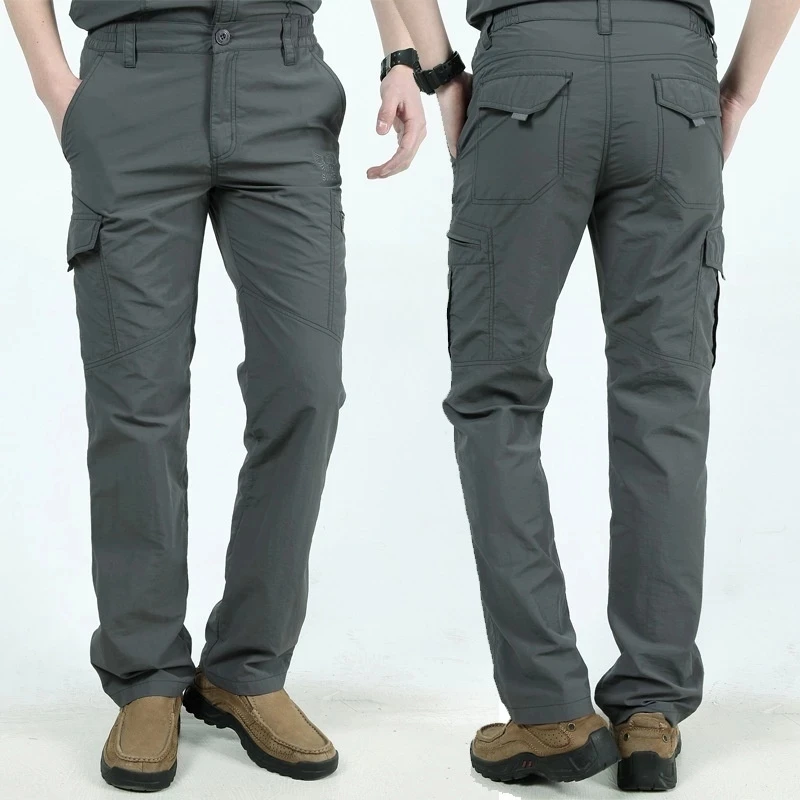 Pantalones de carga tácticos militares para hombre, pantalones largos, ligeros y transpirables, impermeables, de secado rápido, delgados e informales