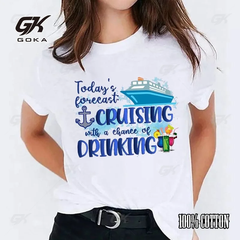 Today'S Forecast Cruising With A Chance Of Drinking Printing T-Shirt Fashion Unisex Short Sleeve Summer Cool Hip Hop Top Tee