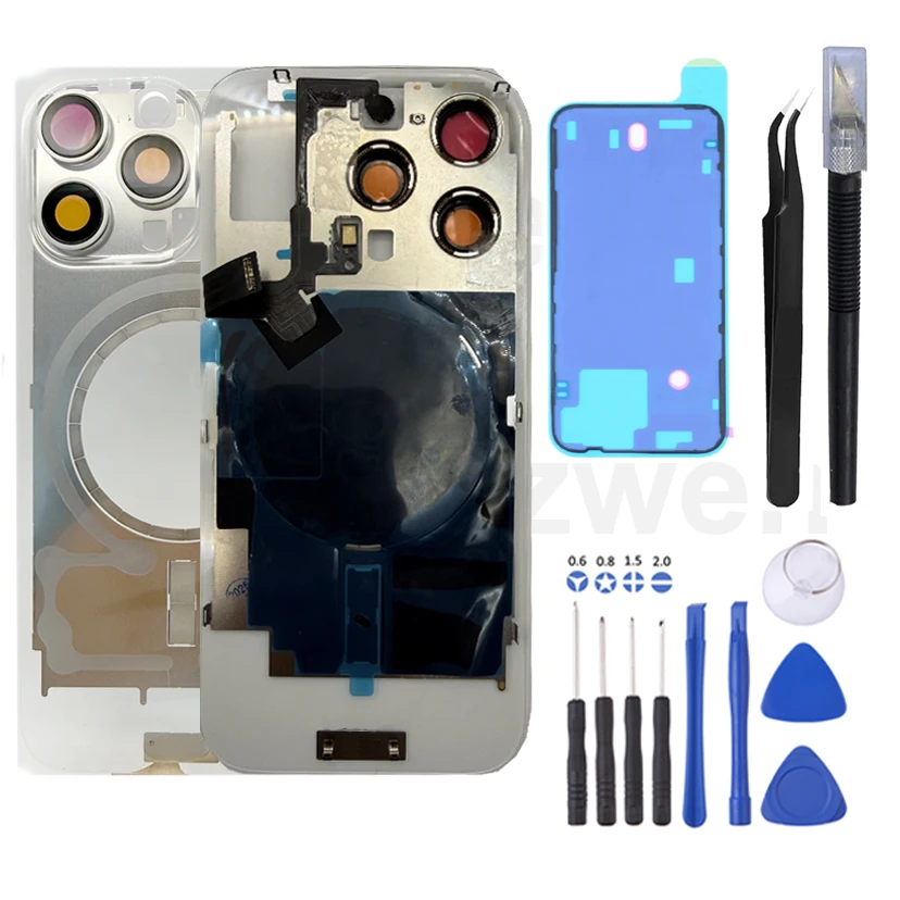 Transparent Back Glass For iPhone 16 Pro 16Pro Max With Pre-Installed Iron Plate Magnetic Flex Door Housing Replacement Repair