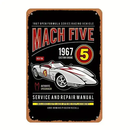 Automotive Art Mach Five Filmwagen Metallposter-Schild - Retro Wanddekoration NEU-Aluminium