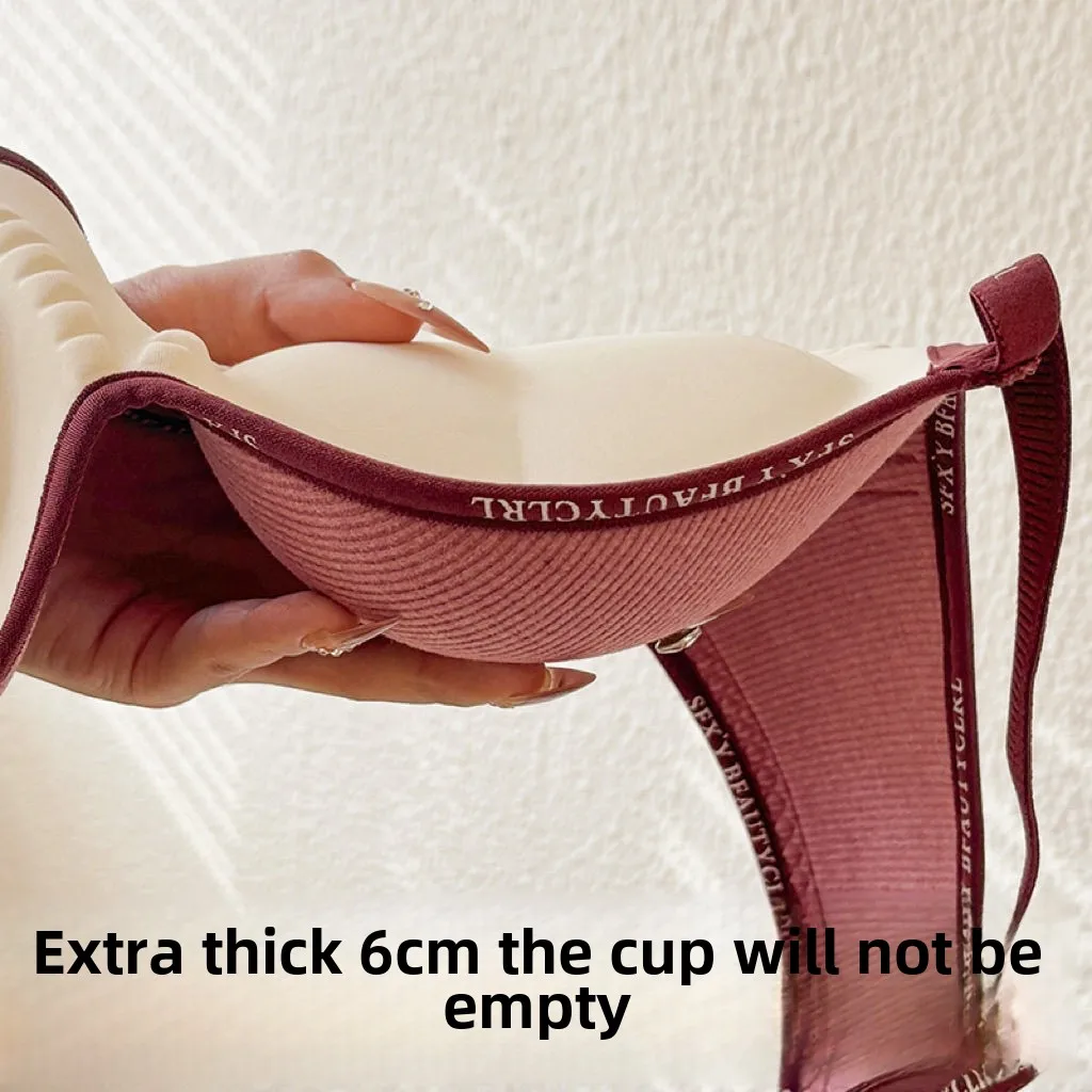 6cm Thickened Push Up Bra for Small Chest Wireless No Steel Ring Letter Print Adjustable Straps Anti Slip Pads Seamless Lingerie