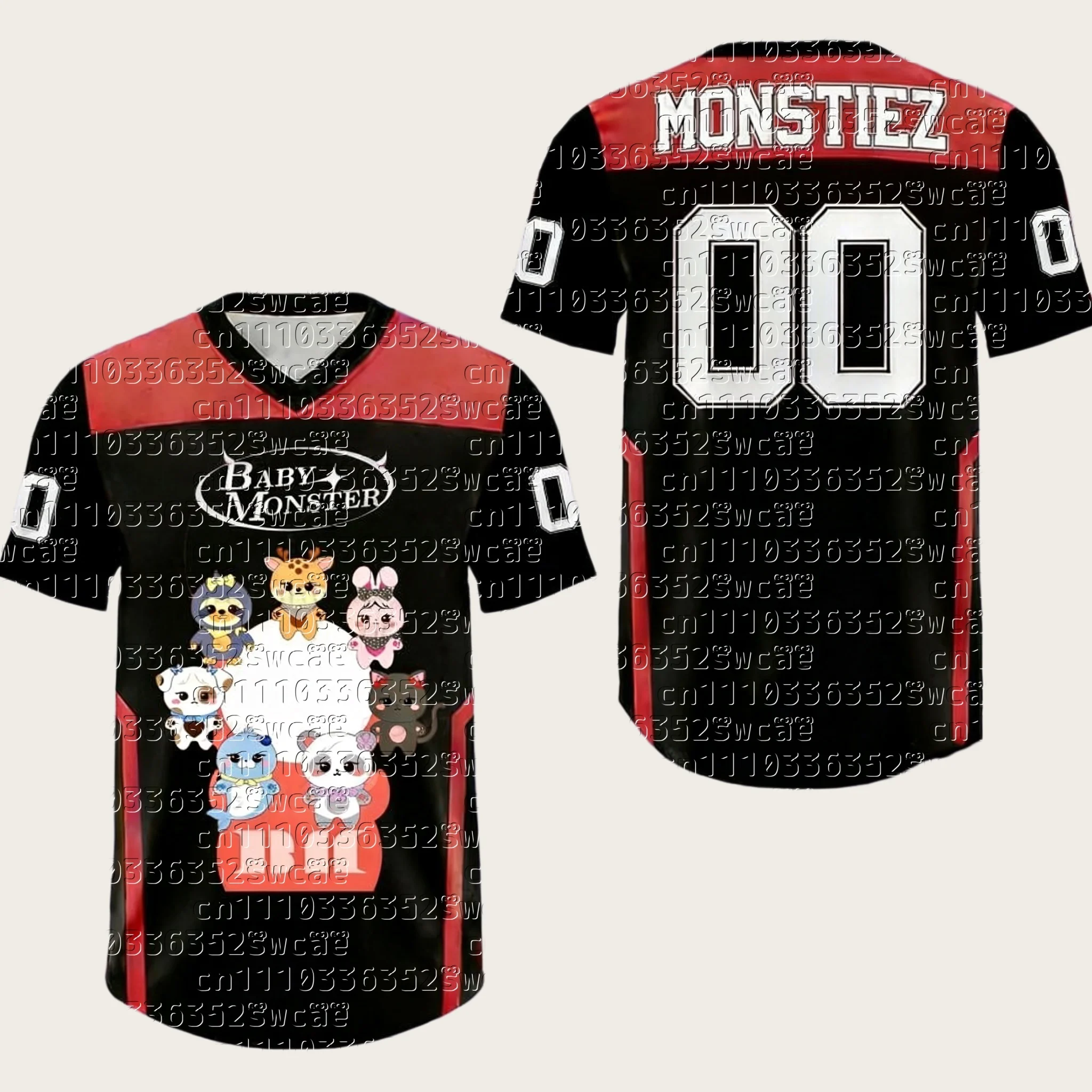 

Summer New Y2K Fashion V-neck Breathable Quick Drying Jersey Men and Women Babymonster Youth Cartoon T-shirt Tops
