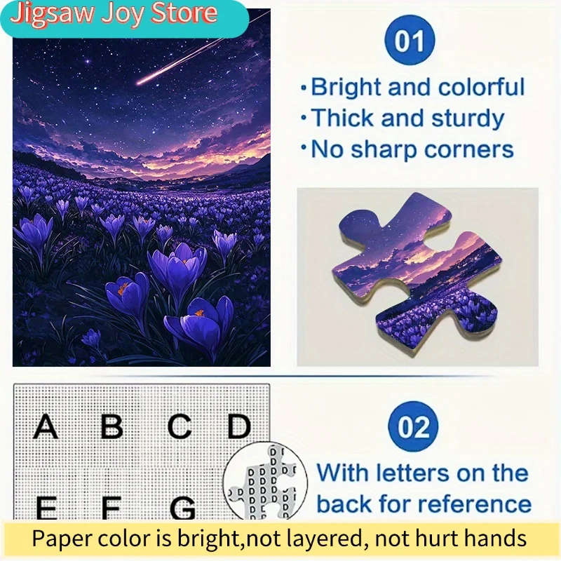 

[Open ]2D Flat a 1000pcs Puzzle, Measuring 50X70 Cm (19.7X27.6 Inches), Depicting a Vibrant Field of Purple Tulips. Suitable A