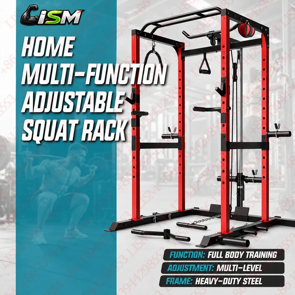 

S21 Power Cage Multi-Function Rack Adjustable Cable Crossover 2000LB Squat Rack Home Gym Strength Training Heavy Duty Equipment