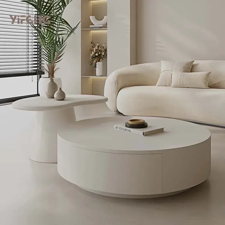 Luxury Art Design Living Room Round Centre Table Modern Home Small Apartment Simple Wooden Coffee Table And Tv Stand Set