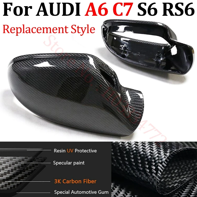 

For AUDI A6 C7 S6 RS6 2012-2018 Real Carbon Fiber Car Side Door Rearview Mirror Cover Cap Blind Spot Assist Hole Replacement