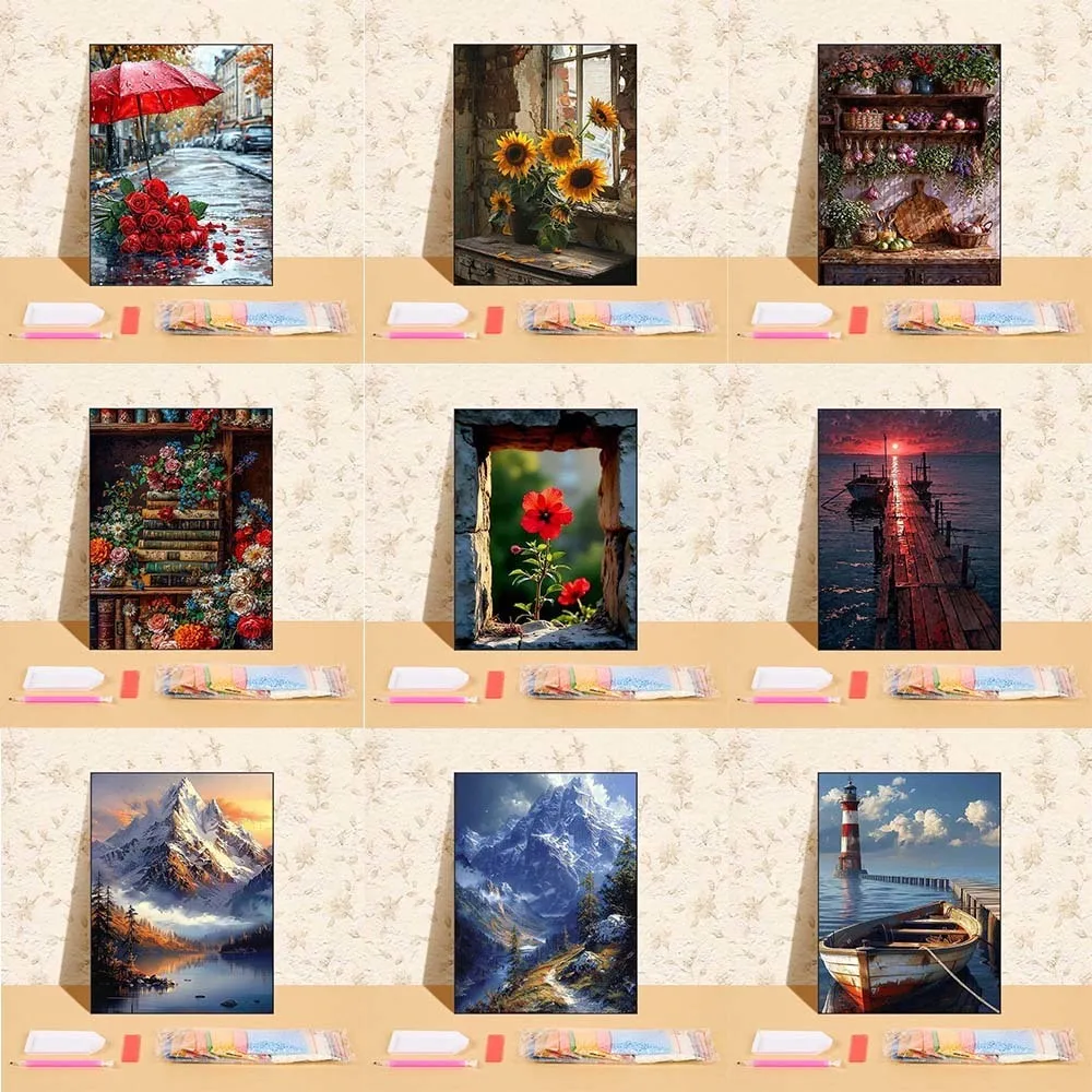 DIY комплект алмазной живописи с видом на гору, Алмазная художественная мозаика, подходит для украшения дома, спальни, подарки, цветы, пейзаж