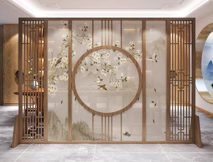 

New Chinese-style screen partition, living room entrance door blocking solid wood office