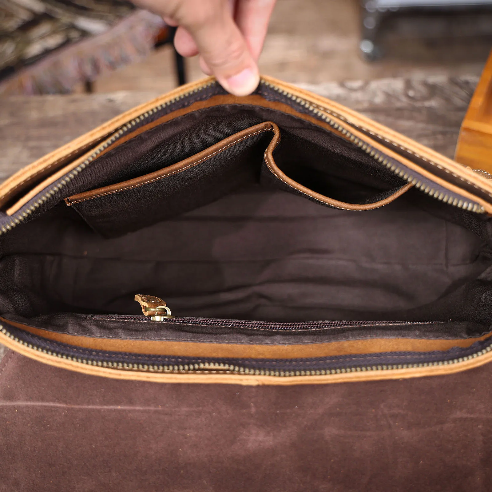 Vintage Herren-Aktentasche aus echtem Leder, 15-Zoll-Laptoptasche, Messenger-Taschen für Arbeit und Business, Crazy Horse Rindsleder-Handtasche für Männer, La – Detail 20