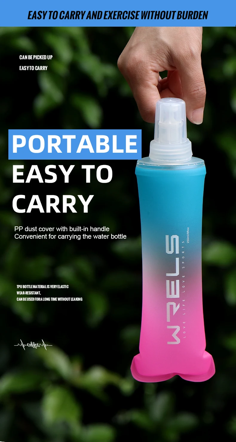Sport Water Bottle TPU Folding Soft Flask Drink Portable Water Bottle High Flow Running Hiking Bicycle Fitness Water Bag