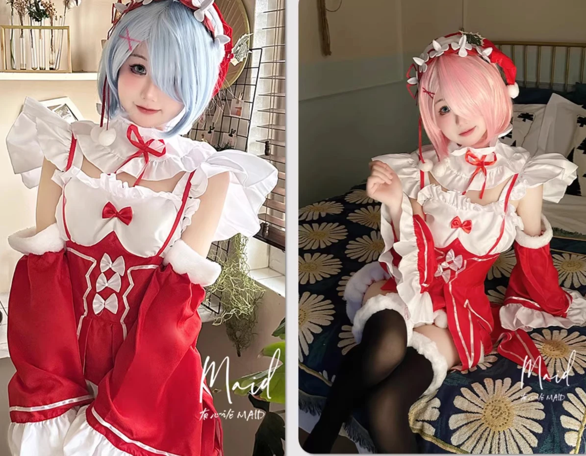 Noël Chic élégant doux Lolita femme de chambre Cospaly femmes robe Shorts filles rouge a-ligne taille haute Anime spectacle fête robes courtes