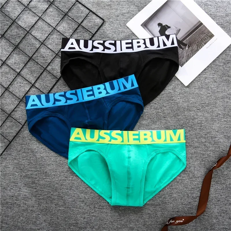 Aussiebum-Culotte en coton taille basse pour homme, sous-vêtement confortable, respirant, absorbant la transpiration, sexy, jeune, lettre