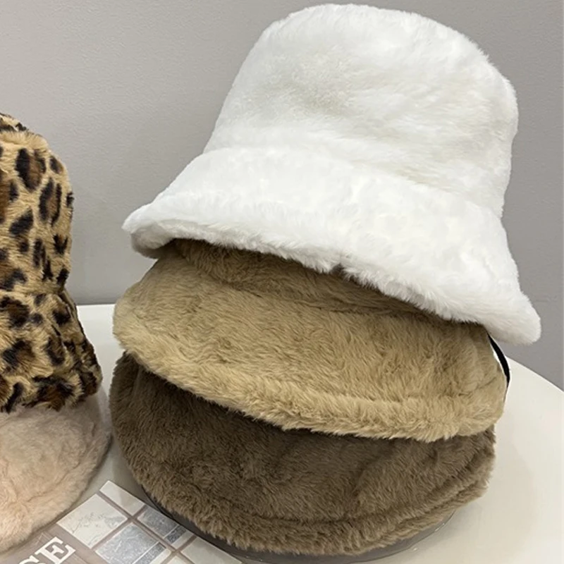 2023 Winter Faux Fur Fluffy Bucket Hats Women Autumn Outdoor Thick Warm Hat Soft Furry Fisherman Cap Girl Fashion Panama Cap