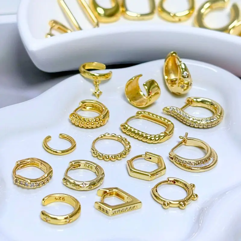 925 스털링 실버 귀 바늘 멀티 링 귀걸이 버클 다이아몬드 후프 귀걸이 여성을위한 골드 ... - 2