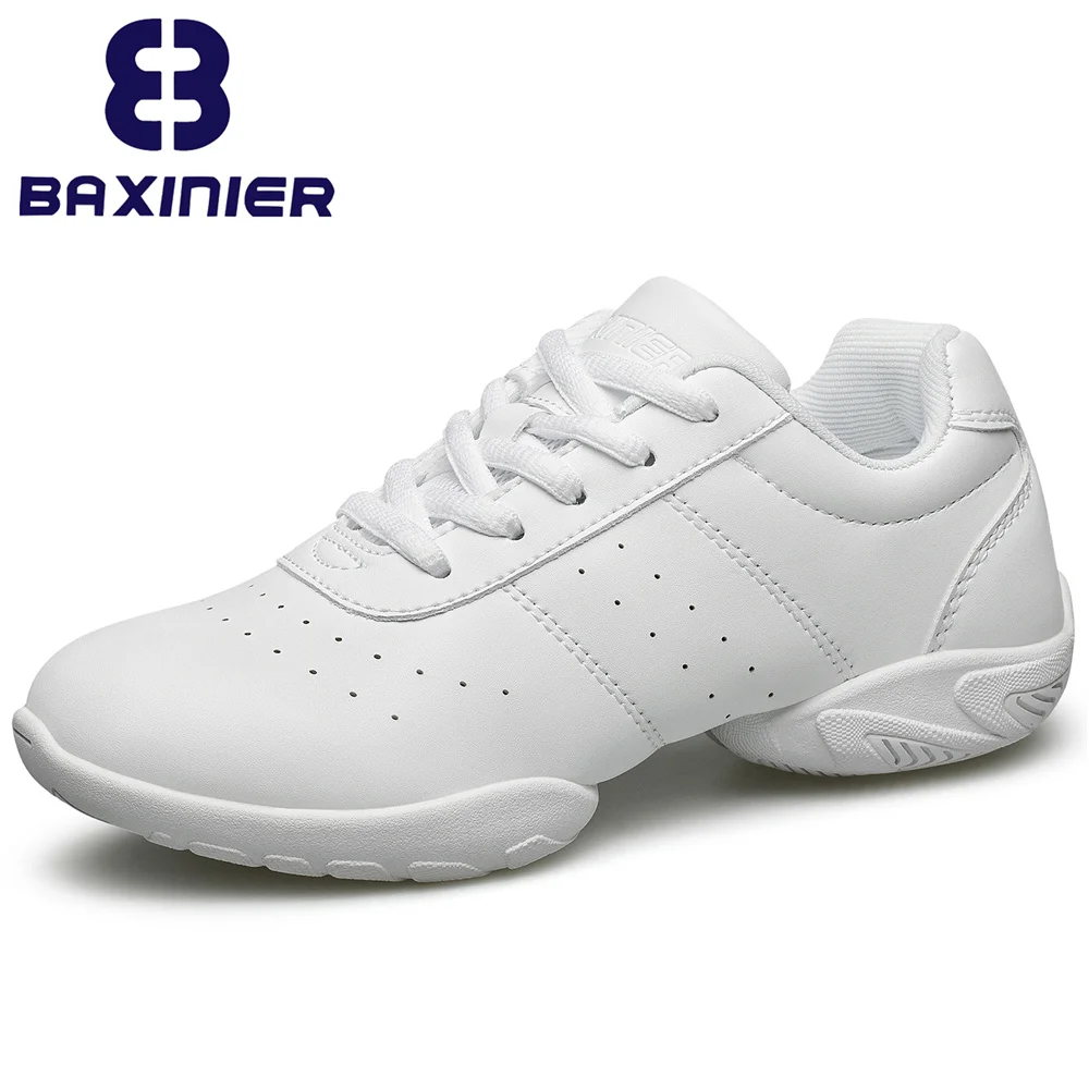 BAXINIER Girls White Dance Shoes Jazz Sneakers Youth Cheerleading Shoes Athletic Training Tennis Kids Competitive Aerobics Shoes