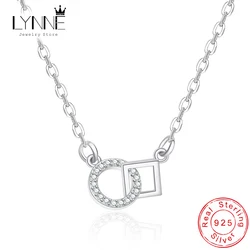 New Fashion 925 Sterling Silver Round&Square Pendant Neckalces Rose Gold Geometric Rhinestone Clavicle Chain Women Jewelry Gift