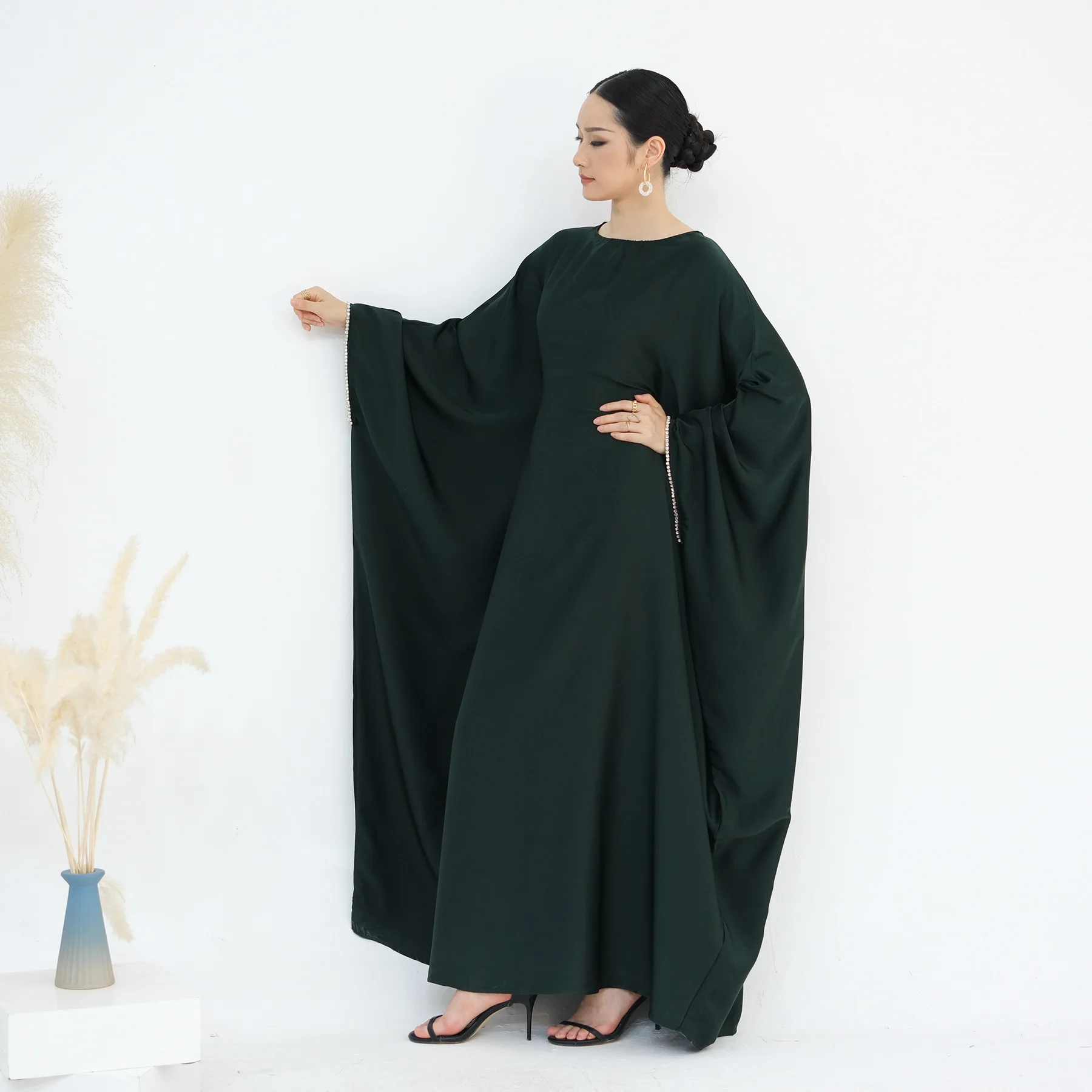

Arab Muslim Maxi Modest Shiny Batwing Kaftan Dress Kebaya Ramadan Eid Abaya Jalabiya Dubai Marocain Robe Musulmane Islam Vestido