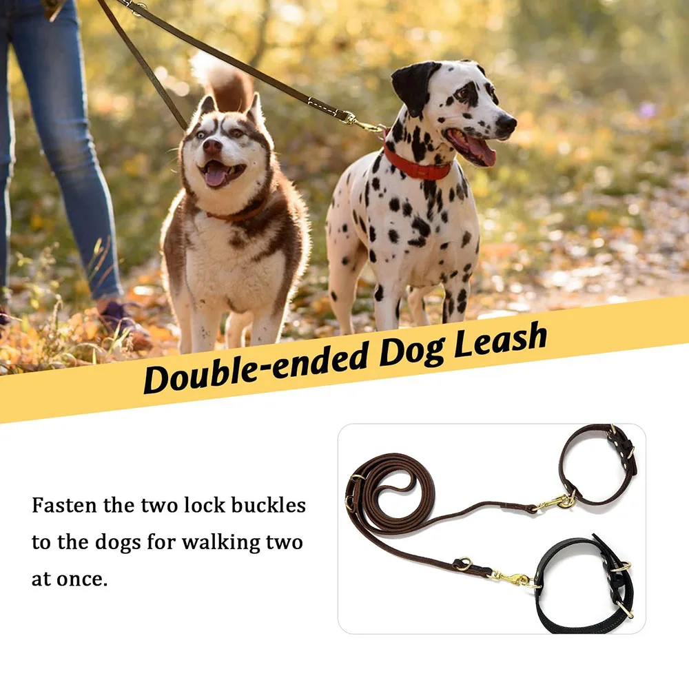 Multi Function Leather Dog Leads Hands Free Dog Running Leash Genuine Leather Dog Double Leash for Walking Two Dogs Pet Supplies view 4