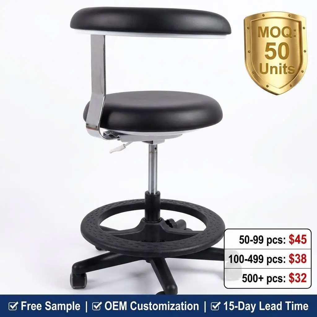 High Density Sponge PU Leather Dental Stool Comfortable Swivel Assistant Chair for Hospital Durable Structure Smooth Movement