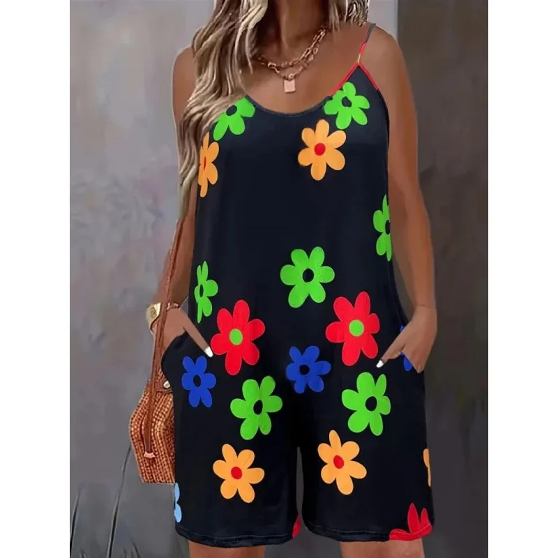 

Women's Romper Romantic Print Spring Summer European and American Fashion New Style Elegant Pocket Jumpsuit for Women