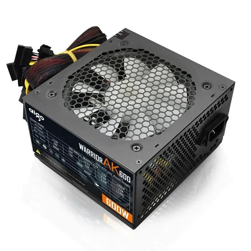 Aigo AK 600W PC PSU 전원 공급 장치, BTC용 데스크탑 컴퓨터 전원 공급 장치, 게임용 저소음 블랙 RGB 선풍기, 24 핀, 12V ATX, 120mm