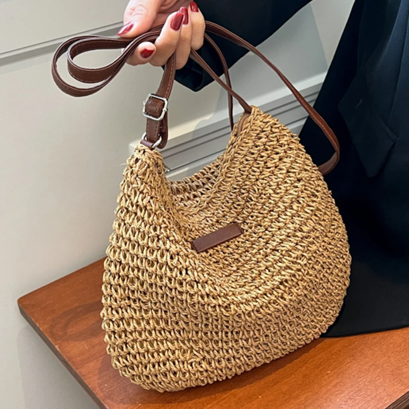 Ladies Fashion Summer Straw Crossbody Bag Women Beach Holiday Shopping Woven Shoulder Handbag Messenger Purses For Women Bags