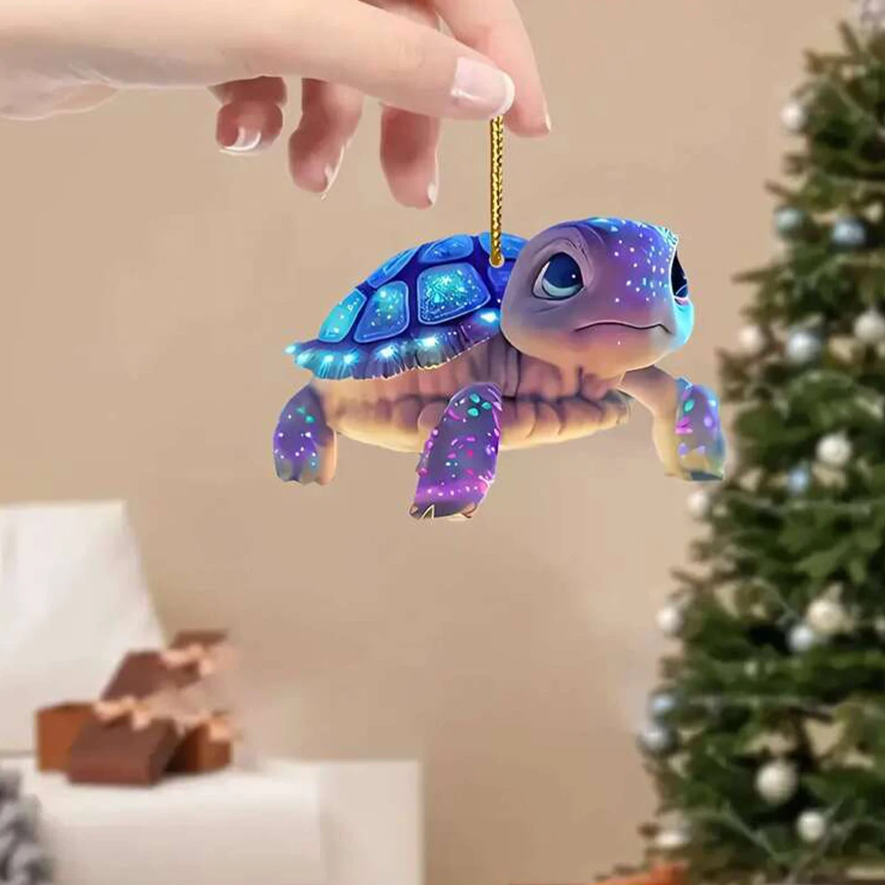 1pcs Vibrant Acrylic 2D Turtle Pendant - Hanging Ornament With Ocean-Inspired Design, Elegant Car Interior Decoration, Detailed