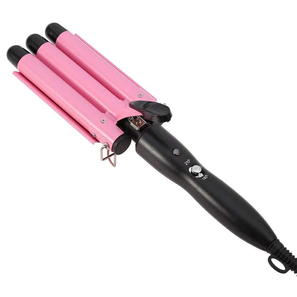 

1Pcs Hair Curler Portable 32mm Roll Head Thermal Control Three Rods Electric Curling Iron for Salon Home Pink Hair Curler
